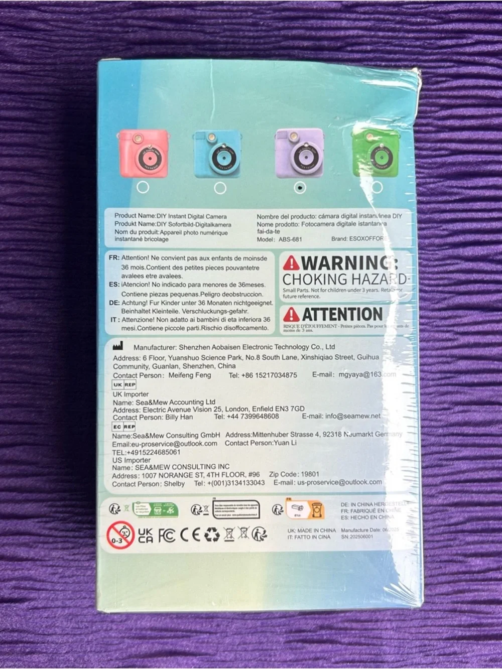Purple Instant Print Camera for Kids